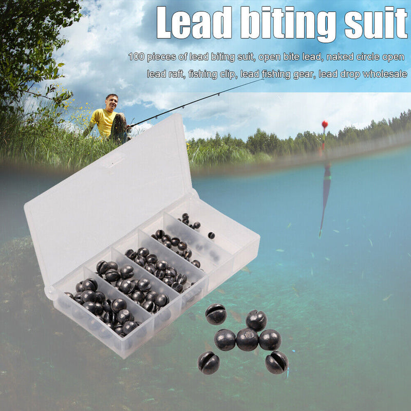 100pcs/Box Open Bite Lead 5 Size Fishing Clip Biting Round Fishing Accessories