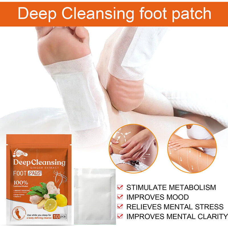 EELHOE 10 Pack Ginger Foot Patches Bamboo Vinegar Stress Relief Foot Pads