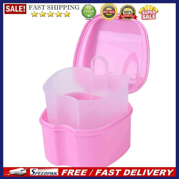 Oral Tooth Care Denture Bath Holder False Teeth Storage Box Case w/Hanging