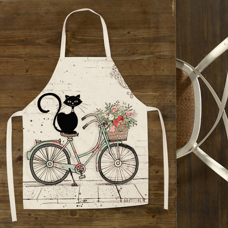 Bike Cat Kitchen Linen Apron Sleeveless Waterproof Home Bibs Cooking Accessories