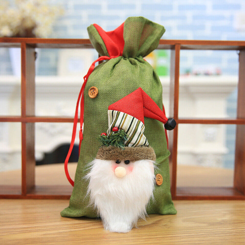 Christmas Bell Candy Gift Drawstring Pocket Children Santa Deer Snowman Bags