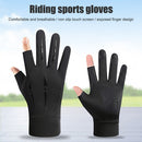 Breathable Anti-Slip Women Men Two Finer Cut Fishing Cycling Gloves (Black)