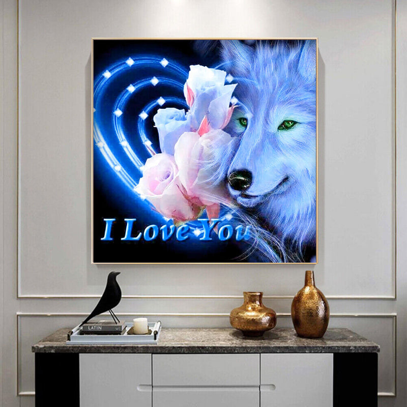 5D DIY Wolf Flowers Full Round Drill Diamond Painting Drawing Art Mosaic Craft