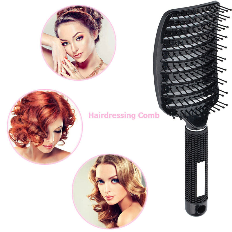 Portable Curved Ribs Scalp Massage Comb Fluffy Styling Brush (A Black) Newly