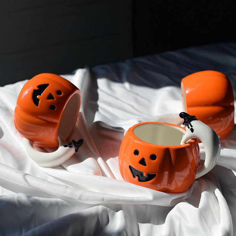 Halloween Coffee Tea Cup Mug Pumpkin Orange Ceramic Gift Tableware Food Drinks_