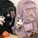 Women Fashion Travel Solid Color Patchwork Backapck Knapsack with Cow Pendant