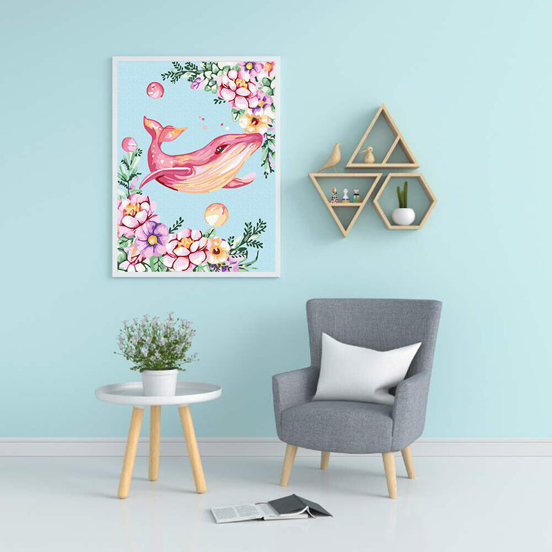 Handmade DIY Hand Painted Paint By Numbers Oil Canvas Pictures Pink Whale Kit