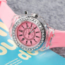 Fashion Luminous LED Flash Light Watch Rhinestone Quartz Silicone Wristwatch
