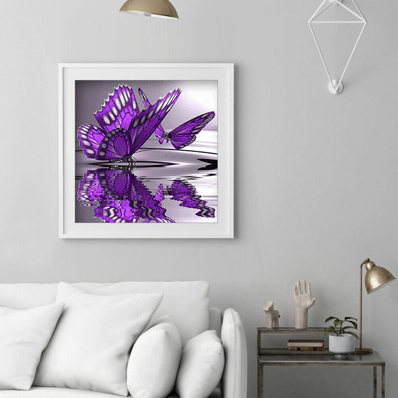 5D DIY Rhinestone Purple Butterfly Picture Full Round Drill Diamond Painting Kit
