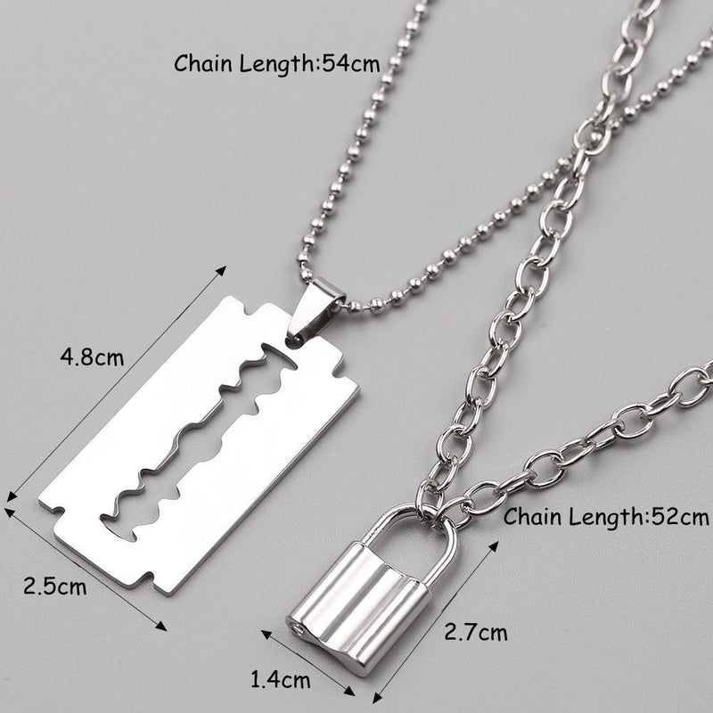 Women Men Party Jewelry Punk Choker Chain Necklace Collar Key Lock Pendant