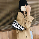 Women Plush Shoulder Underarm Bag Cow Print Fashion Winter Handbag Tote (1)