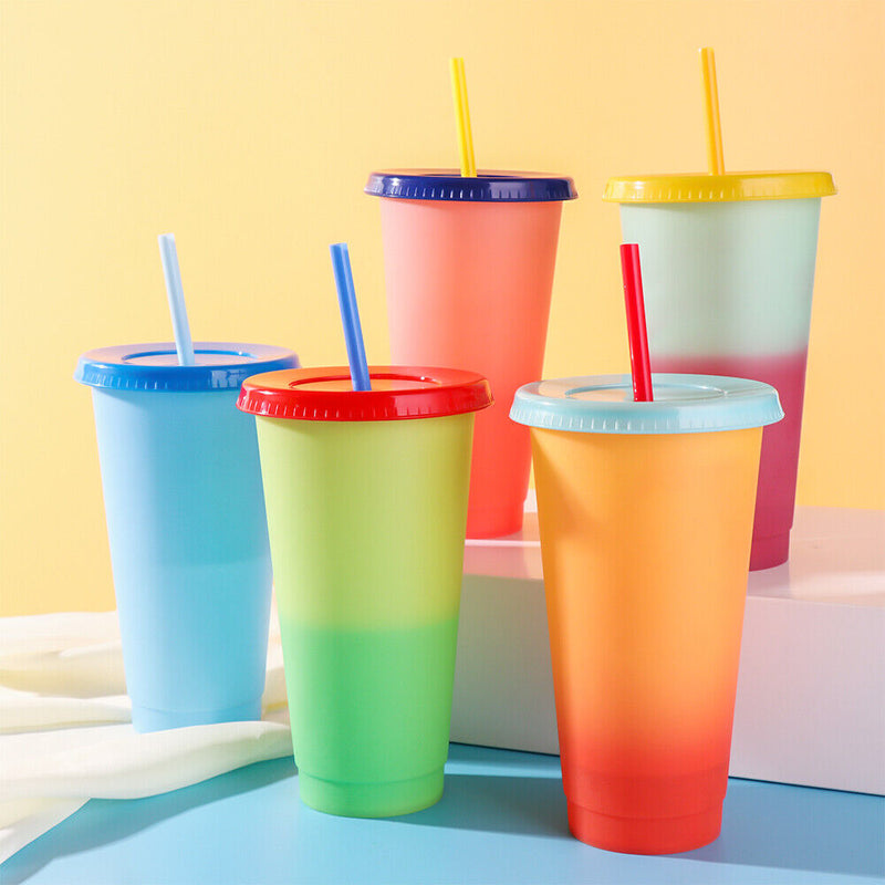 Discoloration Multicolor Temperature Coffee Straw Cup Plastic Cup Drink Ware