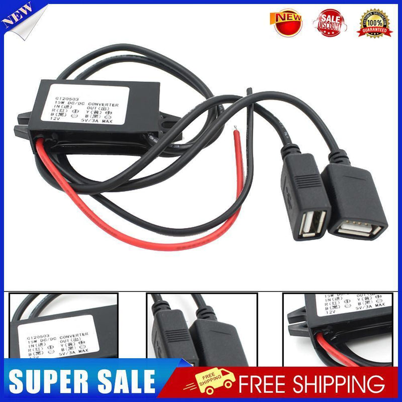 Inverter DC 12V to 5V 3A Dual USB Auto Power Regulator step-down