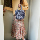 Daily Corduroy Bento Handbag Women Animal Lunch Storage Bag (Grey Leopard)