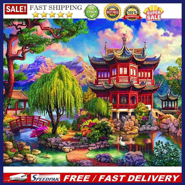 Handpainted DIY Building Backyard Oil Paint by Numbers Kit Pictures Craft G