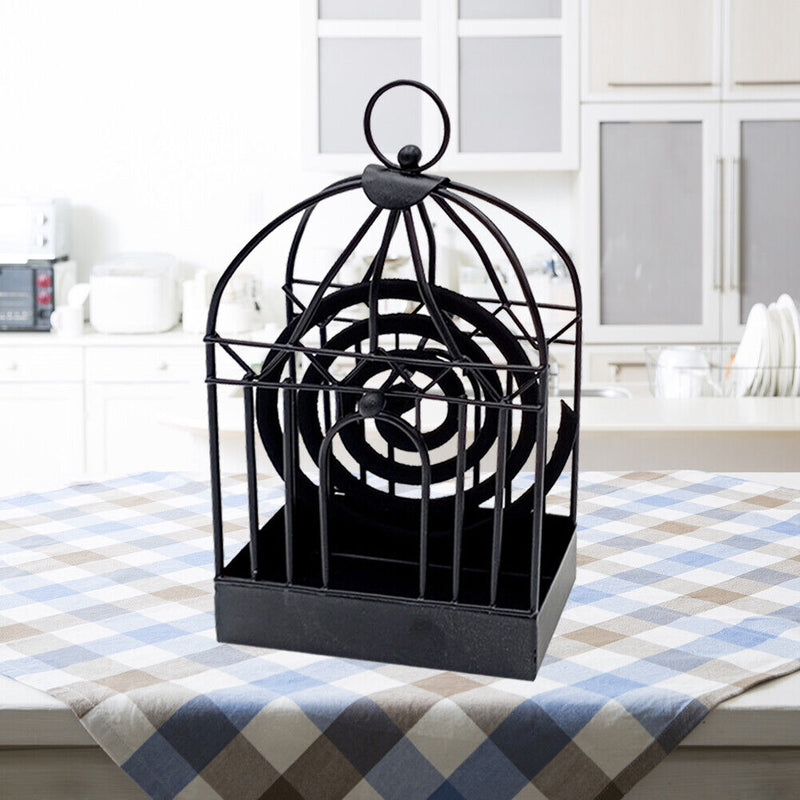 Birdcage Mosquito Repellent Incense Holder Wrought Iron Burner Rack (Black)