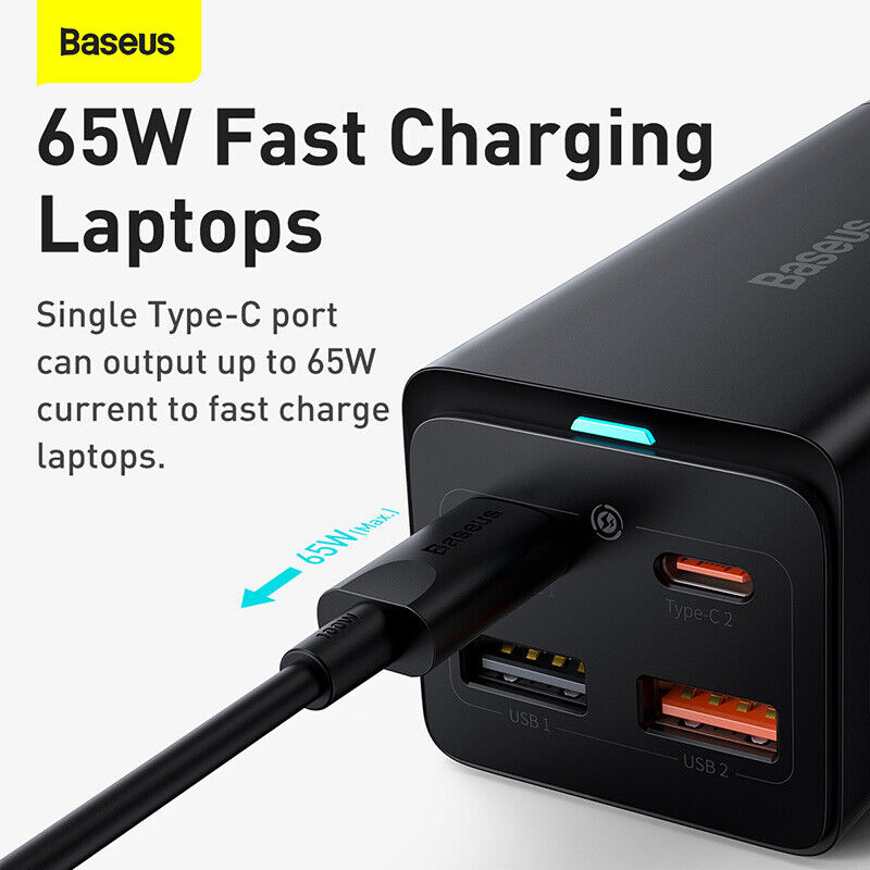 Baseus 65W GaN3 Pro Desktop Charger Power Strip Charging Station (Black) Newly