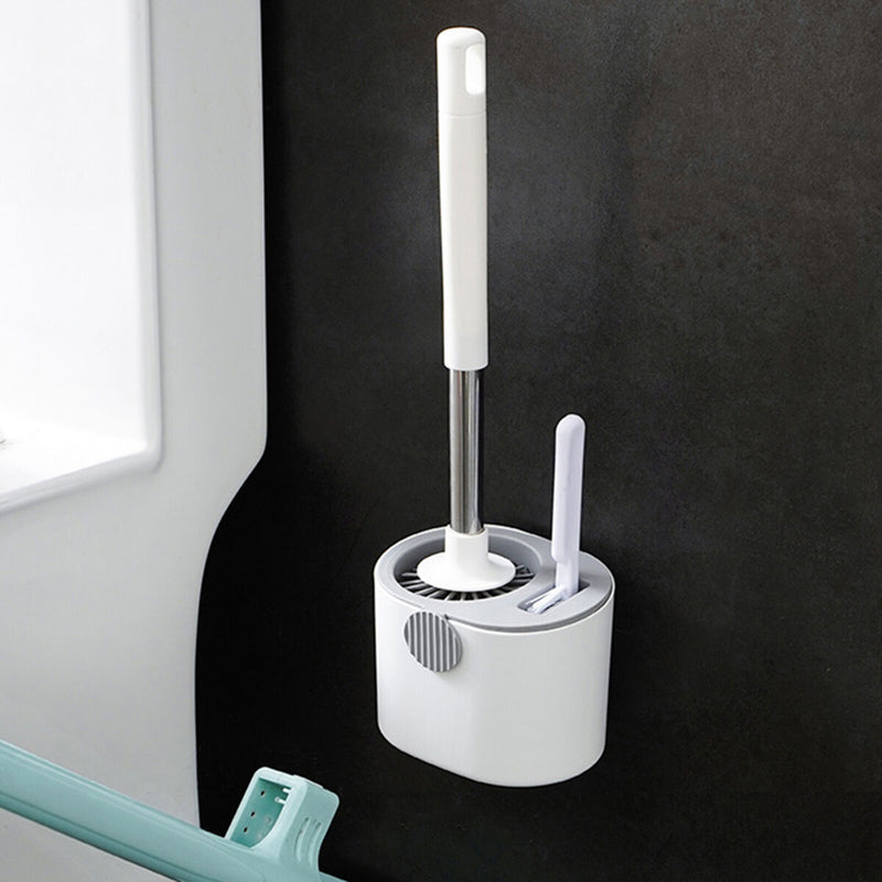 Toilet Brush & Holder Bathroom Toilet Brush Set Non-Slip Handle (Grey) Newly