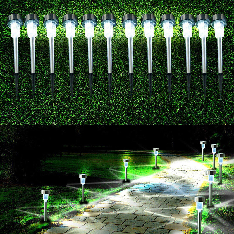 10pcs LED Solar Light Mini Steel Tube Lawn Stake Lamp Garden Decor (White) Newly