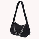 Fashion Women Pure Color Butterfly Chain Underarm Bag Hobos Handbag (Black)