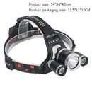 Hunting Fishing Headlamp Three Headlights Camping Head Torch USB Rechargeable