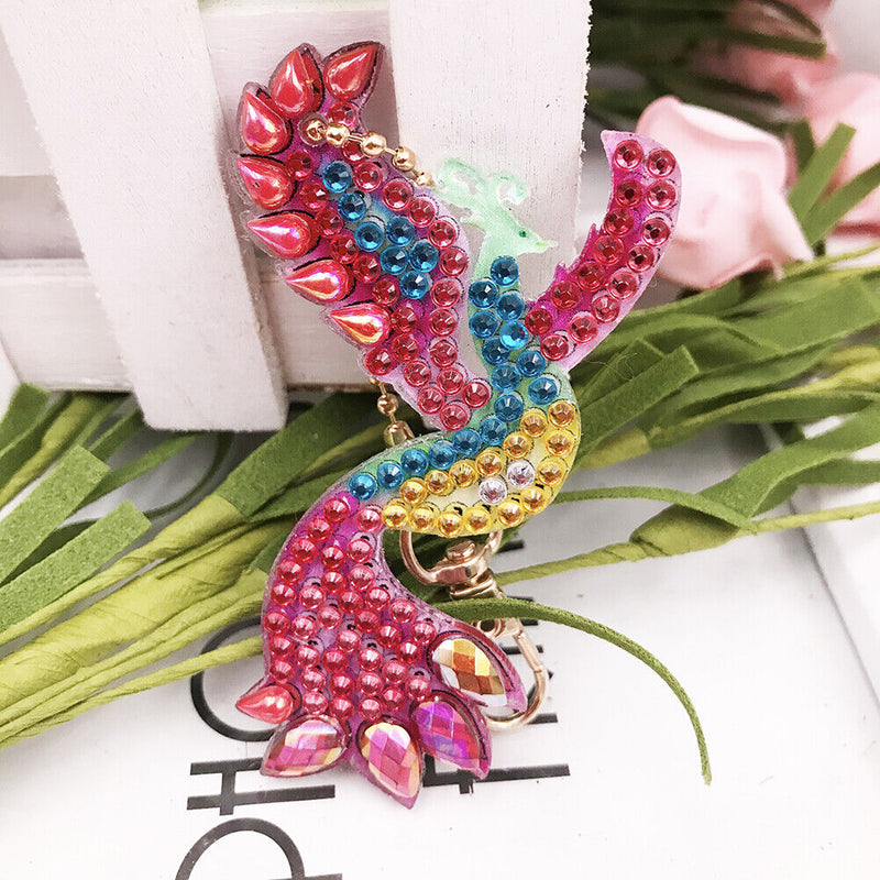 4pcs DIY Full Drill Diamond Key Chain Phenix Pendant Embroidery Keyrings Craft