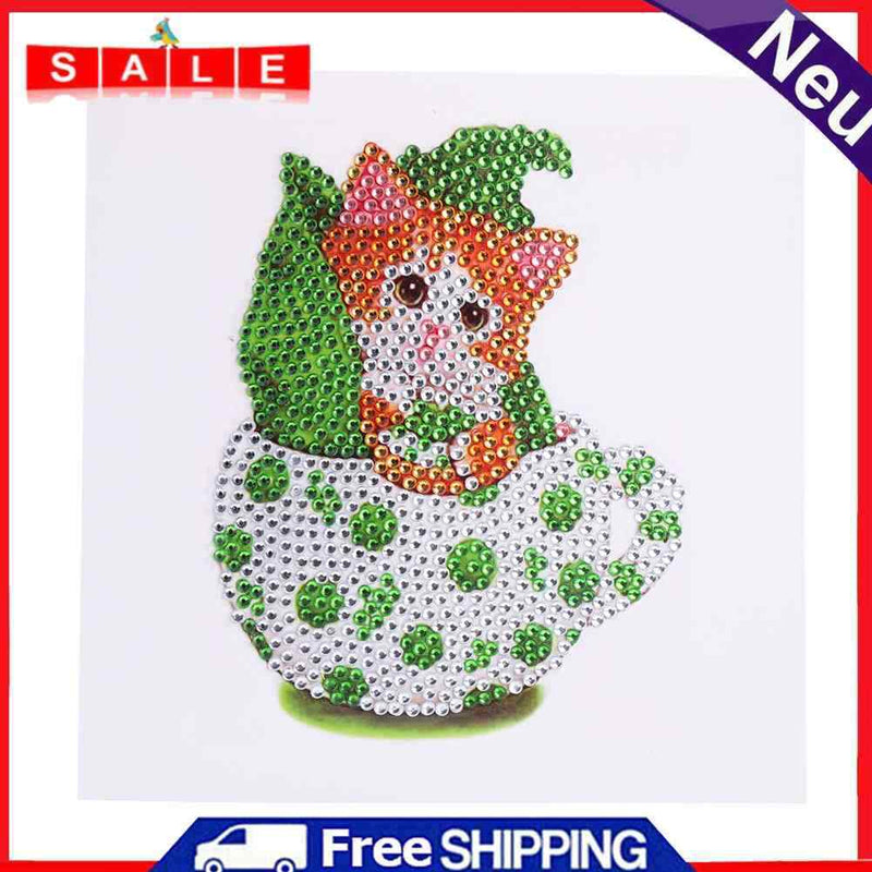 Mosaic Special Shaped Bright Diamond Painting Kit DIY Cartoon Cat Greeting Cards