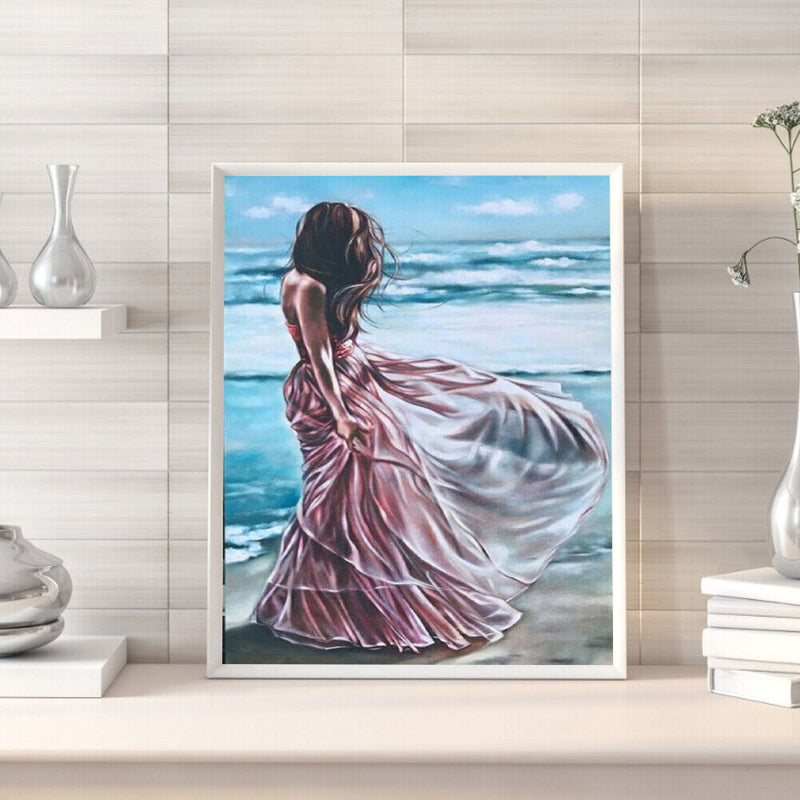 Beach Girl Back Oil Paint By Numbers DIY Canvas Wall Picture Craft Home Dec