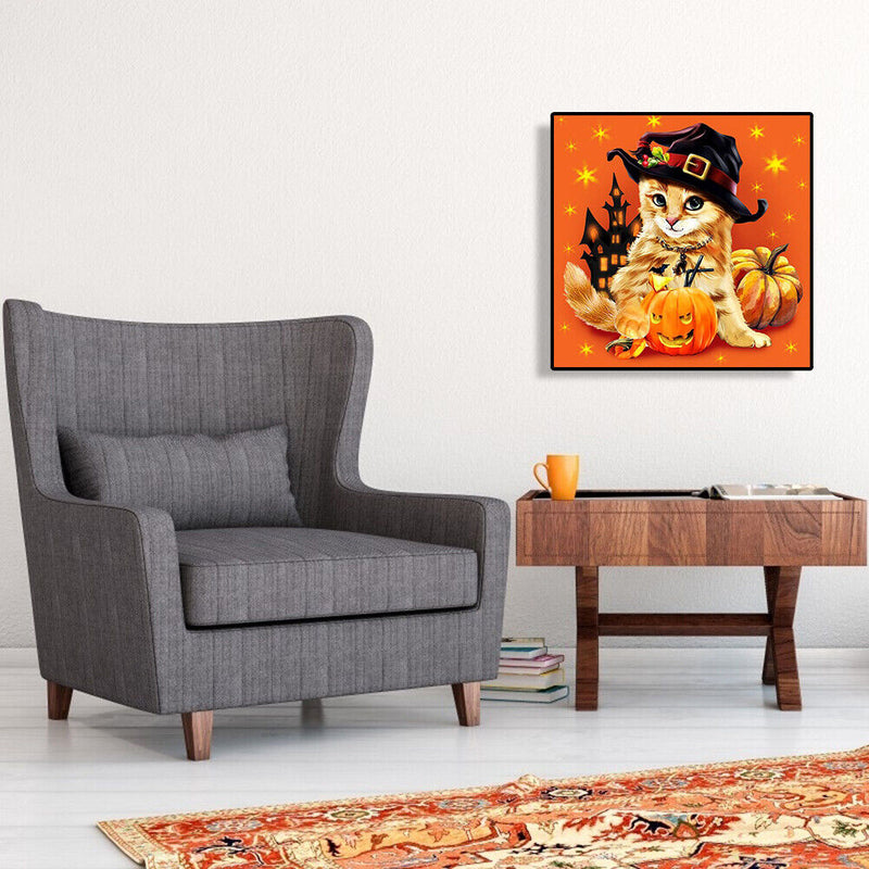 Halloween Cat 5D DIY Full Round Diamond Painting Handmade Mosaic Decor Pictures