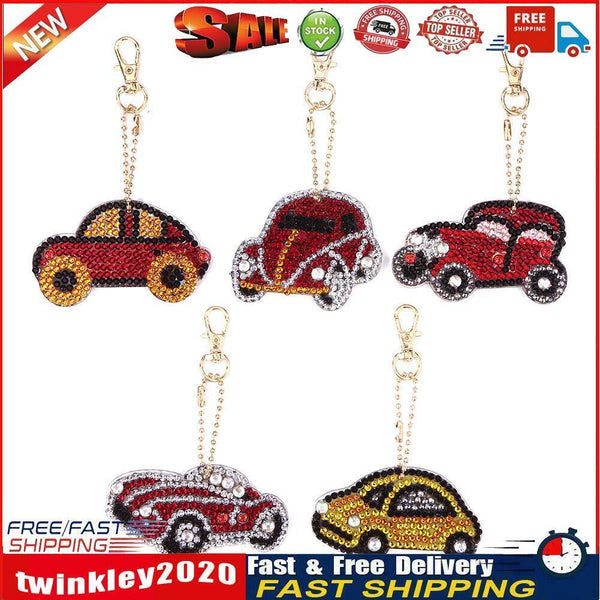 5pcs DIY Car Full Drill Special Shaped Diamond Painting Keychains Pendant Newly