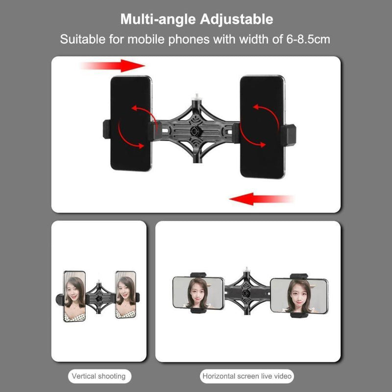 Dimmable Bluetooth Dual Phone Brackets Selfie Video Light Kit LED Ring Light