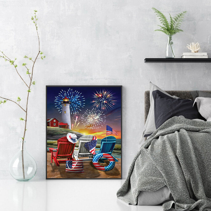 Lighthouse Fireworks Oil Paint By Numbers DIY Handpainted on Canvas Picture