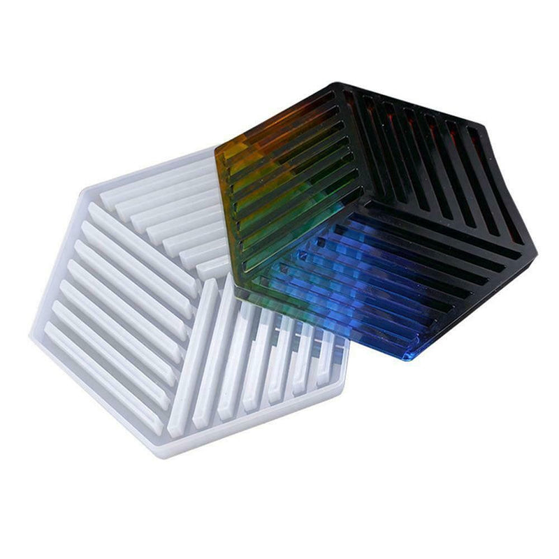 DIY Art Coaster Hexagon Stripe Crystal Mold Tray Mould Table Mat Coasters