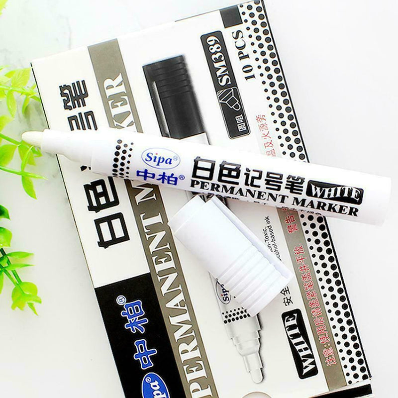 White Highlighter Marker Pens Thin Waterproof Car Tyre Painting Permanent F2X7