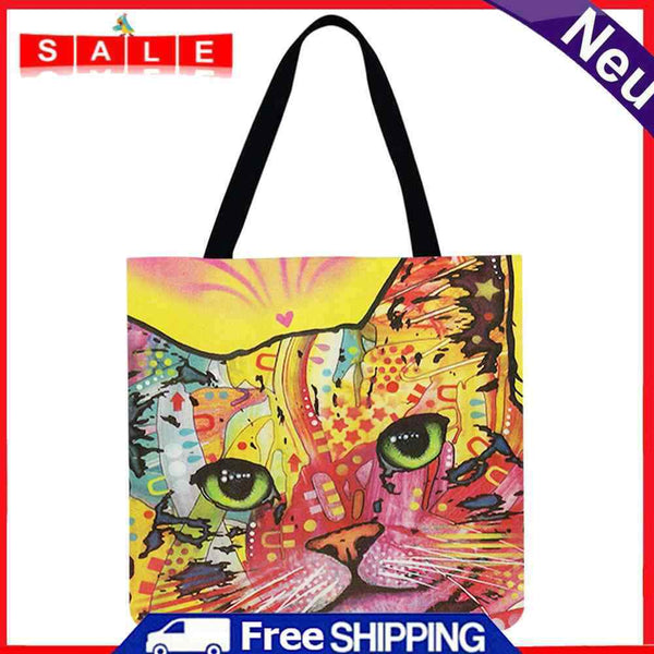 Jumper car shopping bag with colourful cat motif, shoulder bag