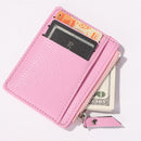 Women Retro Leather Coin Purse Zipper Litchi Pattern Men Card Holder (Pink)