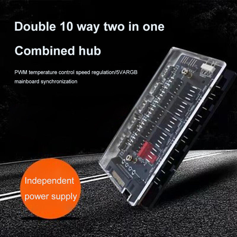 10-in-1 ARGB Cable Splitter Hub Space Saving ARGB PWM Hub for PC Case Chassis