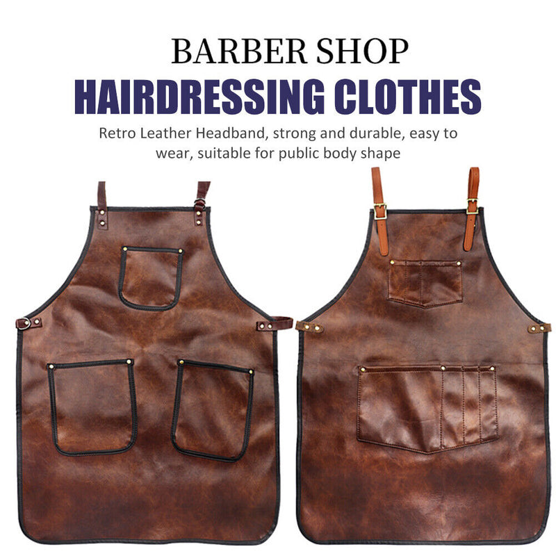 Hairdresser Leather Work Clothes Salon Barber Shop Multi Pockets Denim Apron