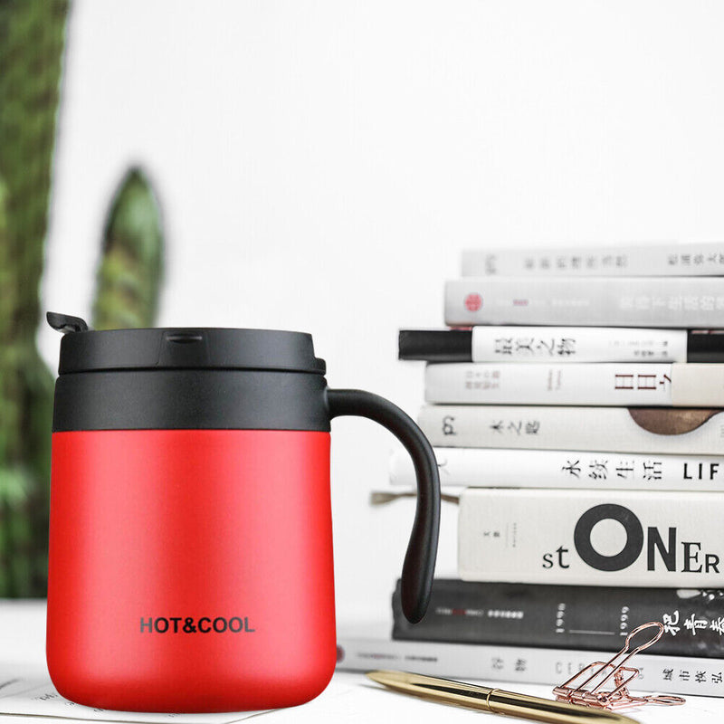 Stainless Steel Coffee Thermal Mug with Handle for Home Office (Red) Newly