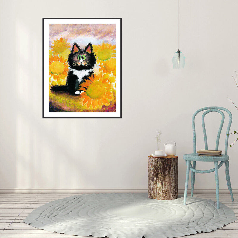 5D Sunflower Cat Mosaic Diamond Painting Drawing Full Round Drill DIY Art Craft