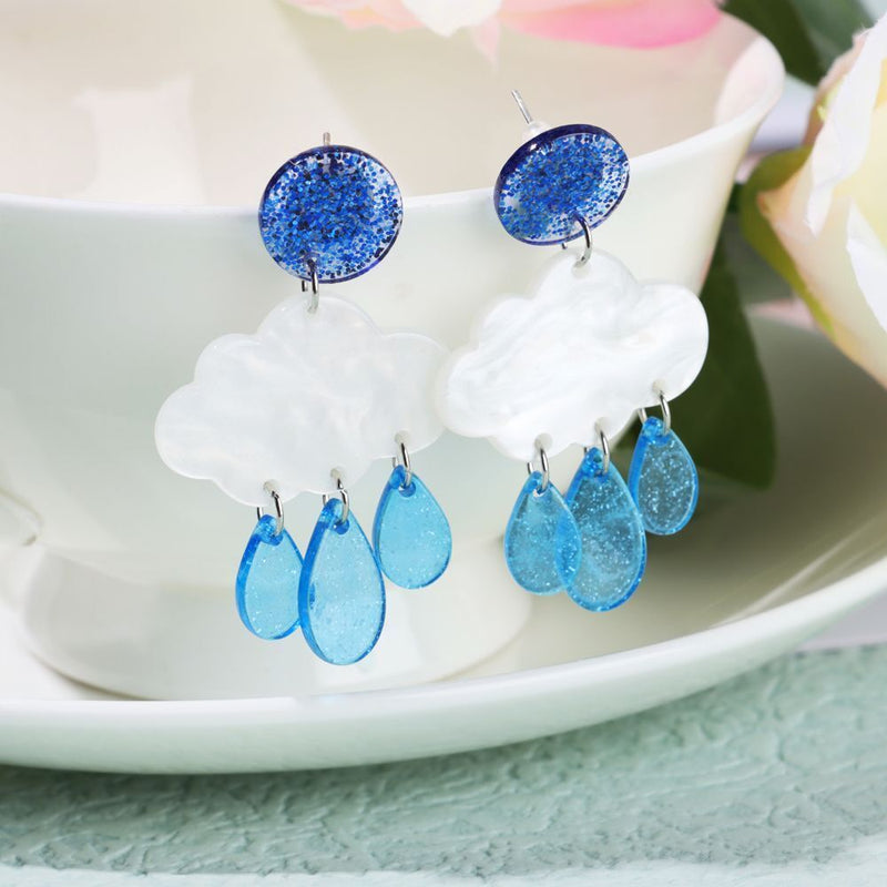 Women Fashion Jewelry Creative Ear Clip Acrylic Short Raindrop Cloud Earrings