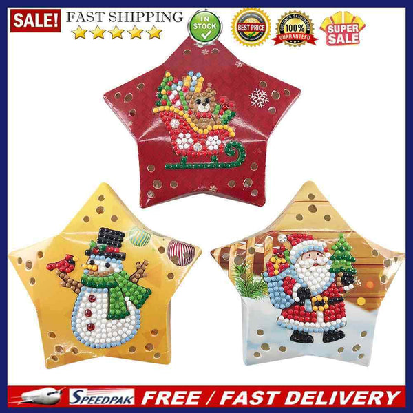 5D DIY Diamond Painting Christmas Tree Ornaments LED Hanging Star Lights Lamp