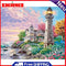 Canvas Paint By Numbers Seaside Villa Lighthouse Oil Hand Painted Drawing Kits
