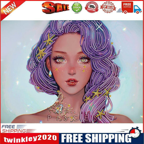 5D DIY Purple Hair Girl Special Shape Diamond Painting Rhinestone Picture