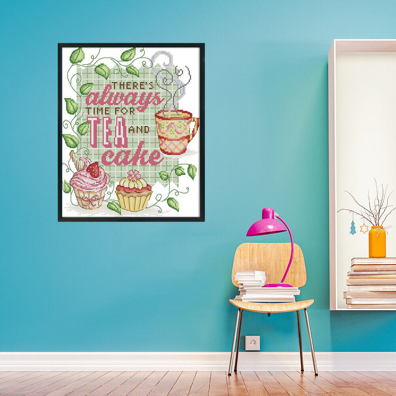 Cross-Stitch Kits Printed Canvas Tea Cake Embroidery DIY 14CT Stamp (J341)