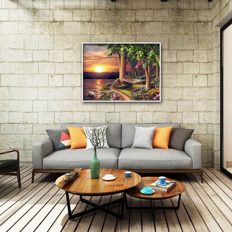 5D DIY Full Round Diamond Painting Landscape Rhinestone Picture Kits Wall Art