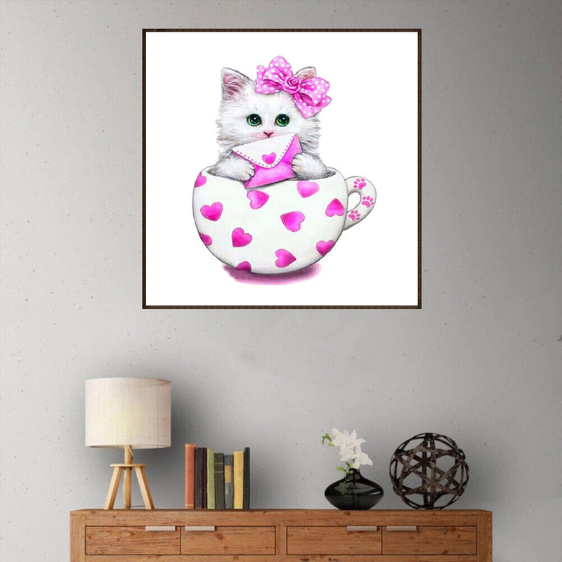 Cat 5D DIY Diamond Painting Embroidery Mosaic Needlework Home Decor(Pink) Newly