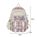 Women Canvas Patchwork Backpack Preppy Style Student Large Knapsack (Pink) Newly