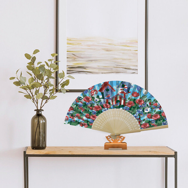 Oil Paint Folding Fan By Numbers DIY Bird Flower Painted Digital Oil Painting