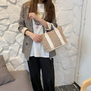 Fashion Women Woven Hit Color Shopping Bags Beach Large Handbags (Beige)